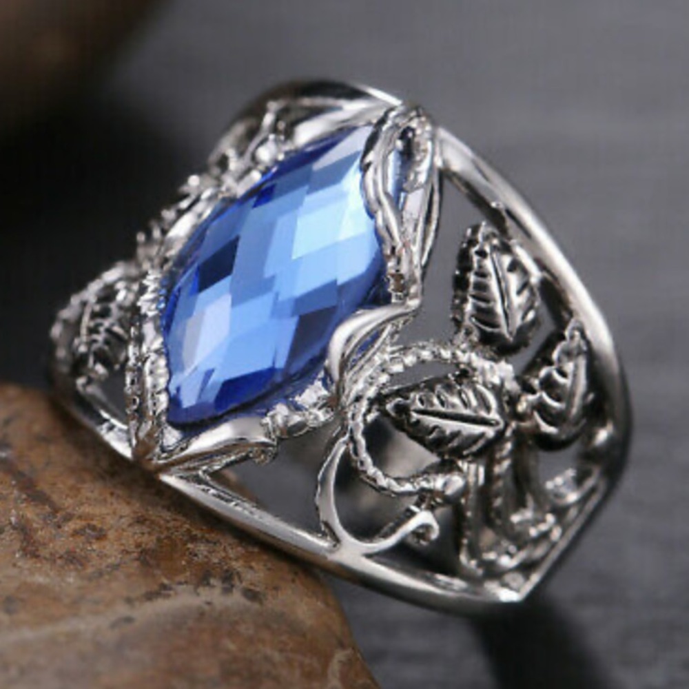 NEW 925  Silver Marquise Cut Blue/Stone Ring - Picture 11 of 14